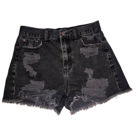 American Eagle Mom Short Size 00 Distressed Black Boho Grunge Festival High Rise - Picture 1 of 6